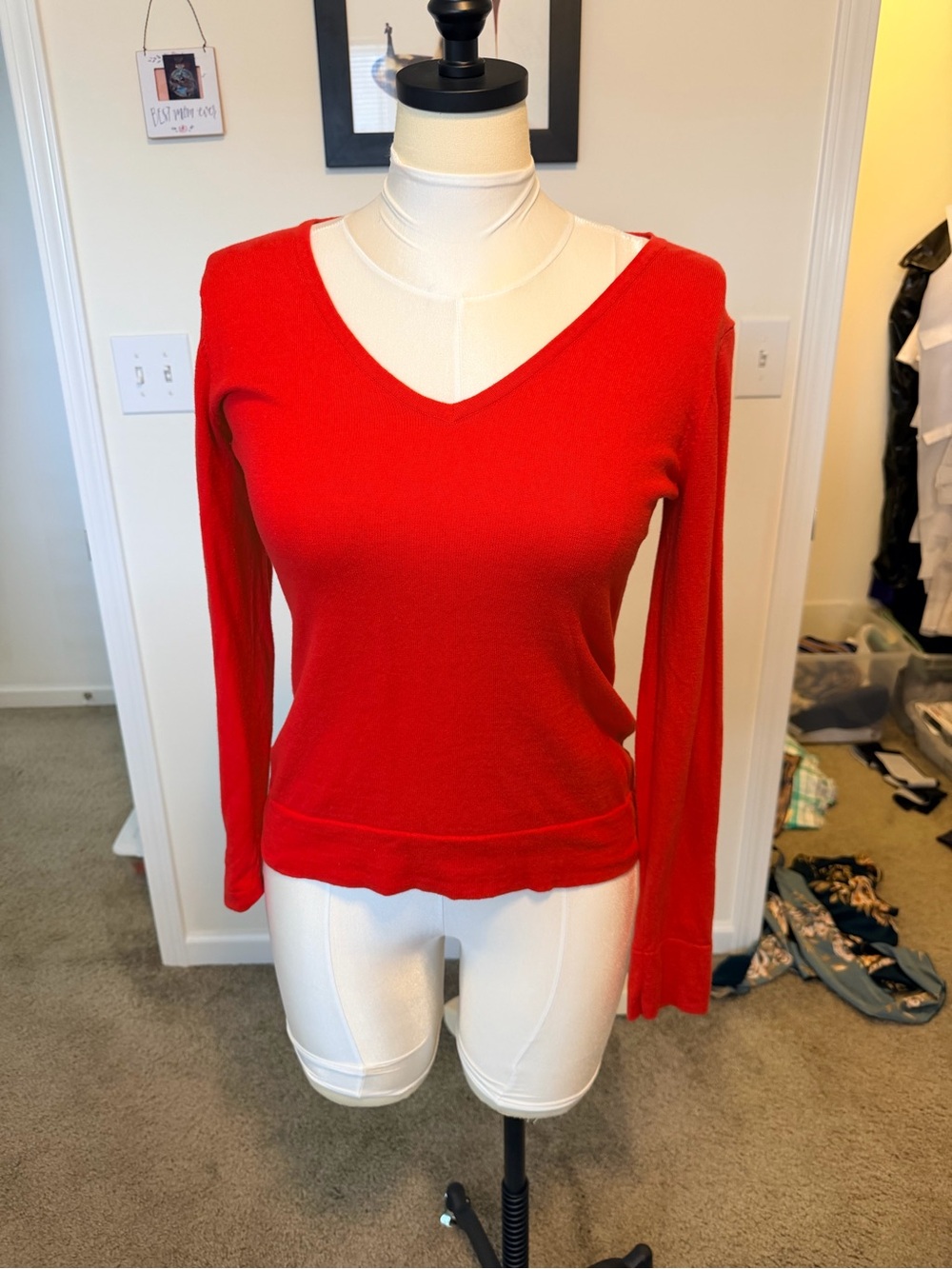 Classic V-Neck Red Women's Sweater Top